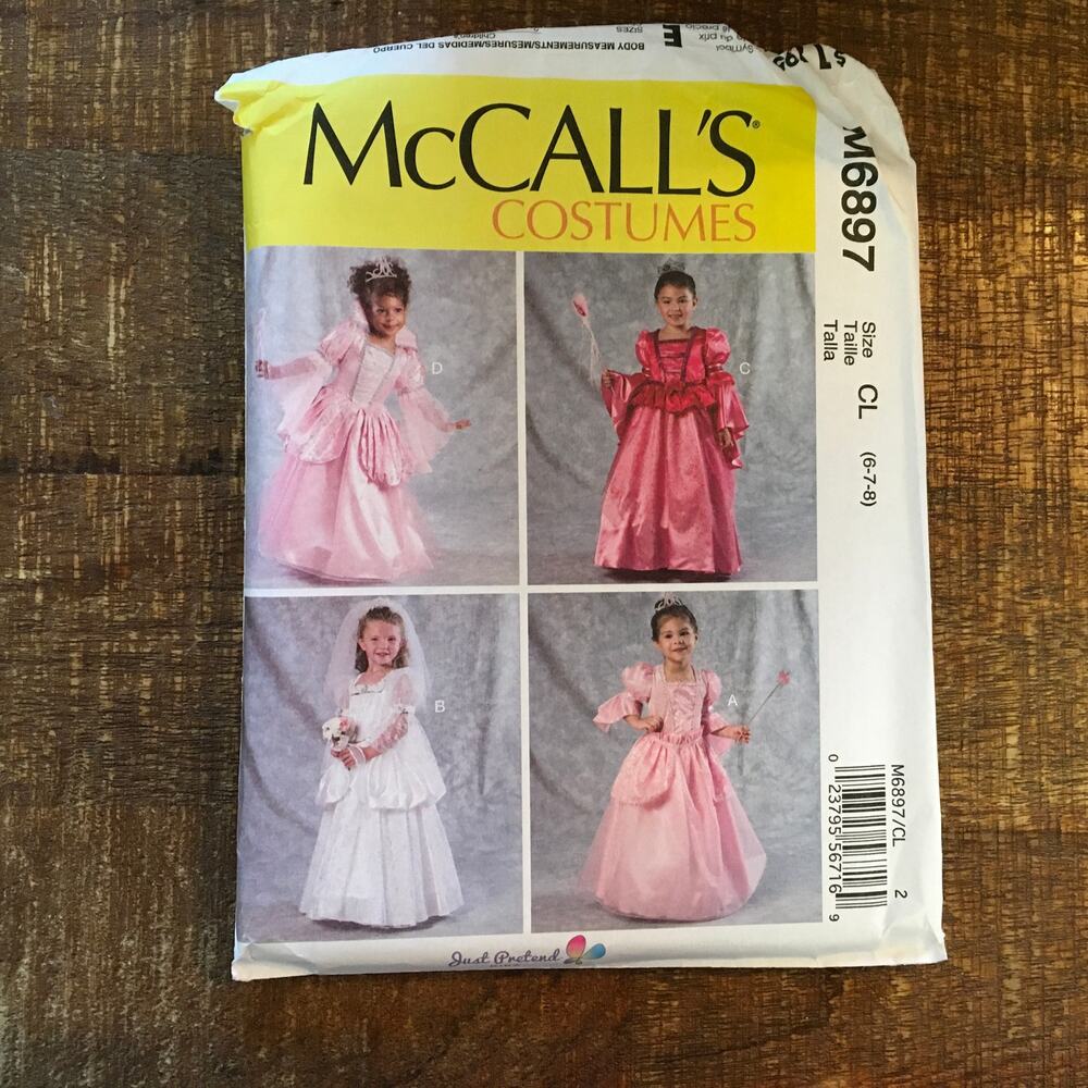 McCalls Sewing Pattern M6897 Girls Princess Gown Wedding Dress Costume 6-8 UNCUT